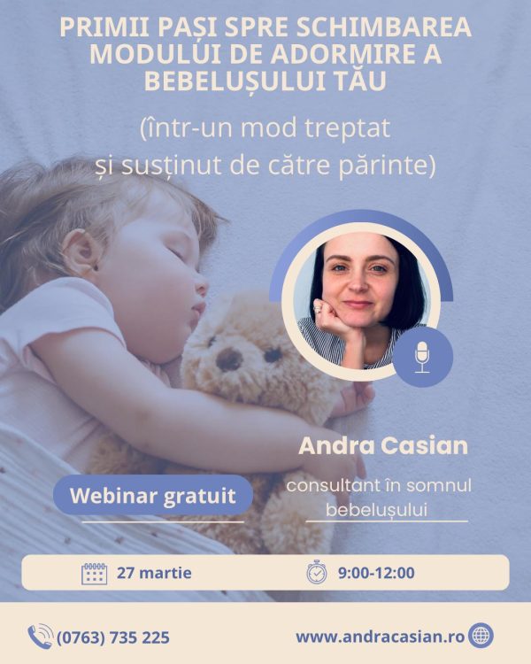 Webinar gratuit! - Primii pași spre schimbarea modului de adormire a bebelușului tău